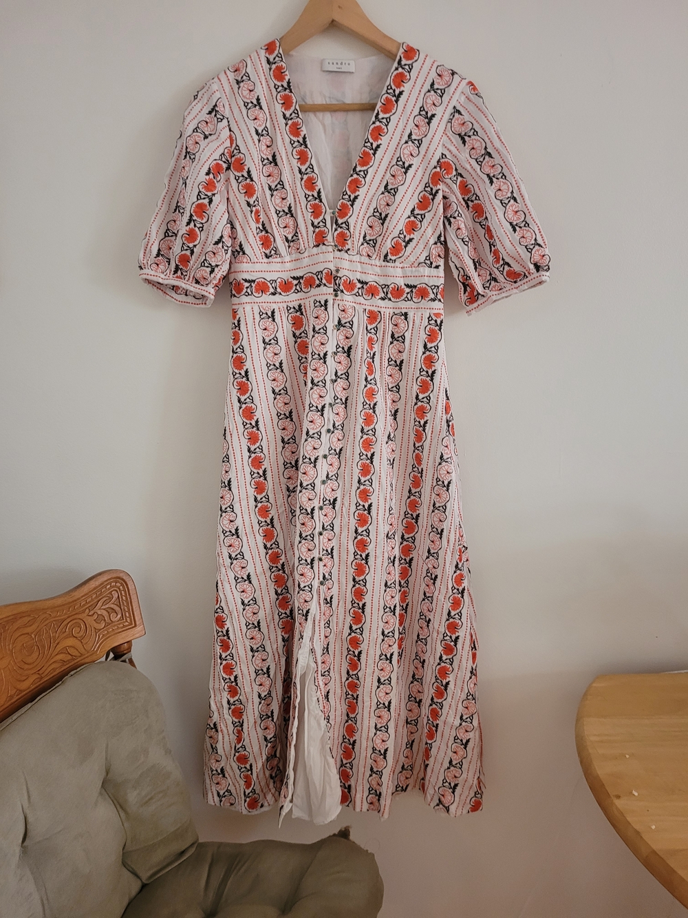 Sandro Embroided Cream Midi Wrap Dress - Picture 5 of 10
